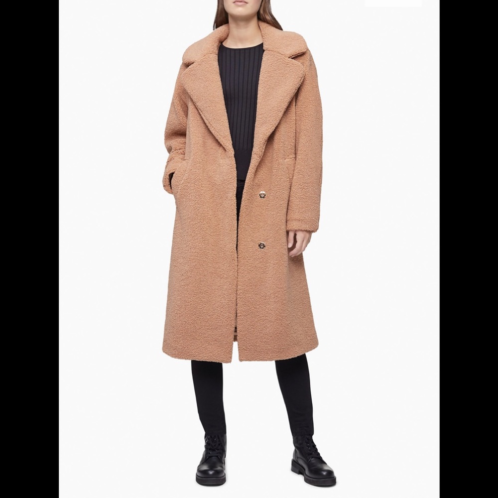 NWT Calvin Klein Oversized Plaid Wool Coat Medium